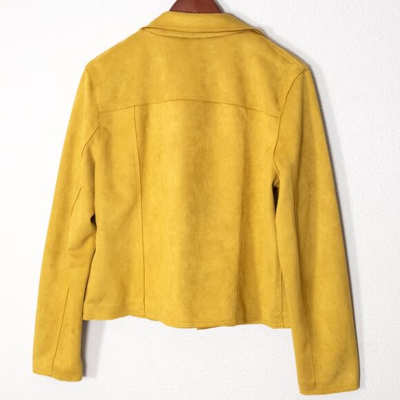 Philosophy Faux Suede Moto Jacket Mustard Yellow Large Modern Classic - Picture 2 of 8